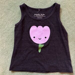 Mochi Kids Black Tank Top with Pink Flower
